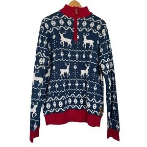 NWOT Tipsy Elves Navy Reindeer Fair Isle Quarter Zip Christmas Sweater Mens M